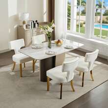 Luxury Living Room Multifunctional Decorative Dining Chair (2PC), Chenille  Cushioned Kitchen Chair, Ergonomic Curved Backrest, Retro Industrial Style Metal Leg Stool, Curved Backrest With Copper Nails, Suitable For Various Occasions Such As Living Room, Kitchen, Coffee Shop, Etc - 2PC-C款-米色(雪尼爾) - 查看 1