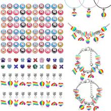 15/82pcs Resin Material Bracelet Making Set, Striped Large Hole Bead Jewelry Making Set, Personalized Multifunctional Rainbow Pendant Decoration DIY Summer Beach Ankle Bracelet Earrings Keychain Phone Chain Wedding Party Holiday Gift Accessories