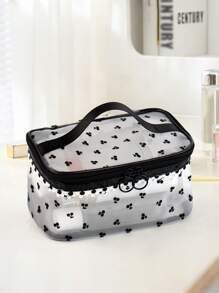 1pc Cherry Print Lace Cosmetic Bag, Minimalist & Elegant Large Capacity Portable Makeup Organizer, Practical Women Travel & Home Essentialtravel Essentials For Vacation Summer Holiday Back To School School Stuff Bag For School Travel Bag For Women Makeup Bag For Travel