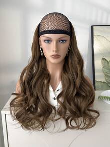 黑色长款波浪卷发接发，女士合成全头假发 - 巧克力棕 - 查看 9