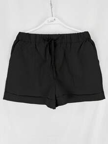 Women's Solid Color Simple Daily Casual Shorts  Plain    Casual    Pocket  Knot  Drawstring - Black - View 2