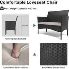 4-Piec Rattan Outdoor Furniture Patio Conversation Set For Backyard, Porch, Poolside W/Coffee Table-Sand - 黃色 - 查看 7