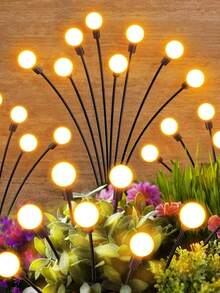 1 件太阳能花园灯，萤火虫太阳能灯，3 种款式（6 个 LED）（8 个 LED）（10 个 LED）太阳能户外灯适用于庭院、小路、景观、摇曳、花园装饰、节日和圣诞节装饰 - 黑色 - 查看 2