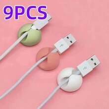 6/9PCS Self Adhesive Circular Cable Organizer, Easy To Install Desktop Cable Management Clip, Stylish White And Black Plastic Design, Practical Hooks For Charging Cables, Headphones, USB, Suitable For Walls Or Desks - Multicolor 9PC - View 1
