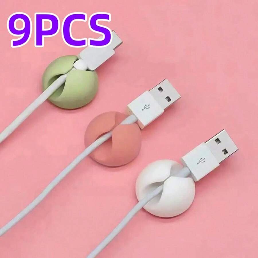 6/9PCS Self Adhesive Circular Cable Organizer, Easy To Install Desktop Cable Management Clip, Stylish White And Black Plastic Design, Practical Hooks For Charging Cables, Headphones, USB, Suitable For Walls Or Desks - Multicolor 9PC - View 1