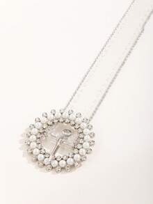 1条镶钻珍珠装饰三爪扣透明边腰带，时尚百搭，可搭配连衣裙，简约设计，适合日常穿着。 - 無色 - 查看 3