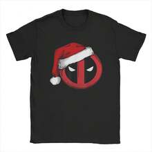 T-Shirts Deadpool Icon Santa Hat Merry Christmas Vintage Pure Cotton Tees Short Sleeve Cartoon T Shirts Merch Classic - màu đen - Xem 1