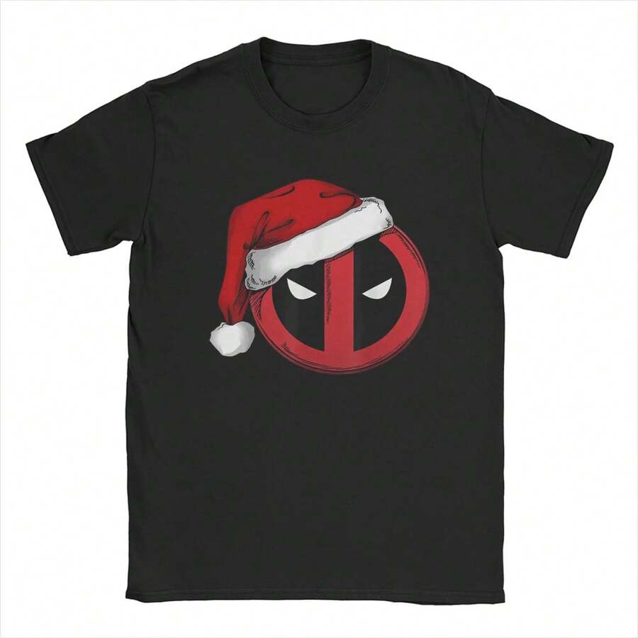 T-Shirts Deadpool Icon Santa Hat Merry Christmas Vintage Pure Cotton Tees Short Sleeve Cartoon T Shirts Merch Classic - màu đen - Xem 1