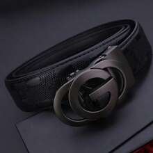 Stylish Metal Buckle Belt For Men And Women - Fashionable Daily Decoration Jeans Belt With Fully Automatic Letter Buckle - Perfect Accessory For Business And Casual Occasions - 黑色 - 查看 8