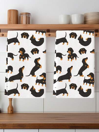 2 Packs Kitchen Towels Dog Elements Atmosphere Gift Family Dinner Personalized Dachshund Pattern Bathroom Towels Farmhouse Dish Towels Kitchen Dishwashing Hand Tea Towels Kitchen Drying Dish Towels Suitable For Kitchen Restaurant Table