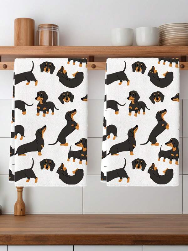 2 Packs Kitchen Towels Dog Elements Atmosphere Gift Family Dinner Personalized Dachshund Pattern Bathroom Towels Farmhouse Dish Towels Kitchen Dishwashing Hand Tea Towels Kitchen Drying Dish Towels Suitable For Kitchen Restaurant Table