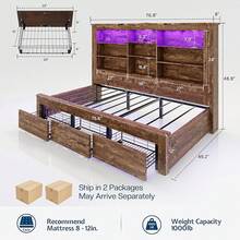 Twin Daybed With Bookcase Headboard – USB-C Charging, RGB Lights & 3 Drawers, No Box Spring Needed, Farmhouse Wood Frame For Teens & Dorms - Xem 2