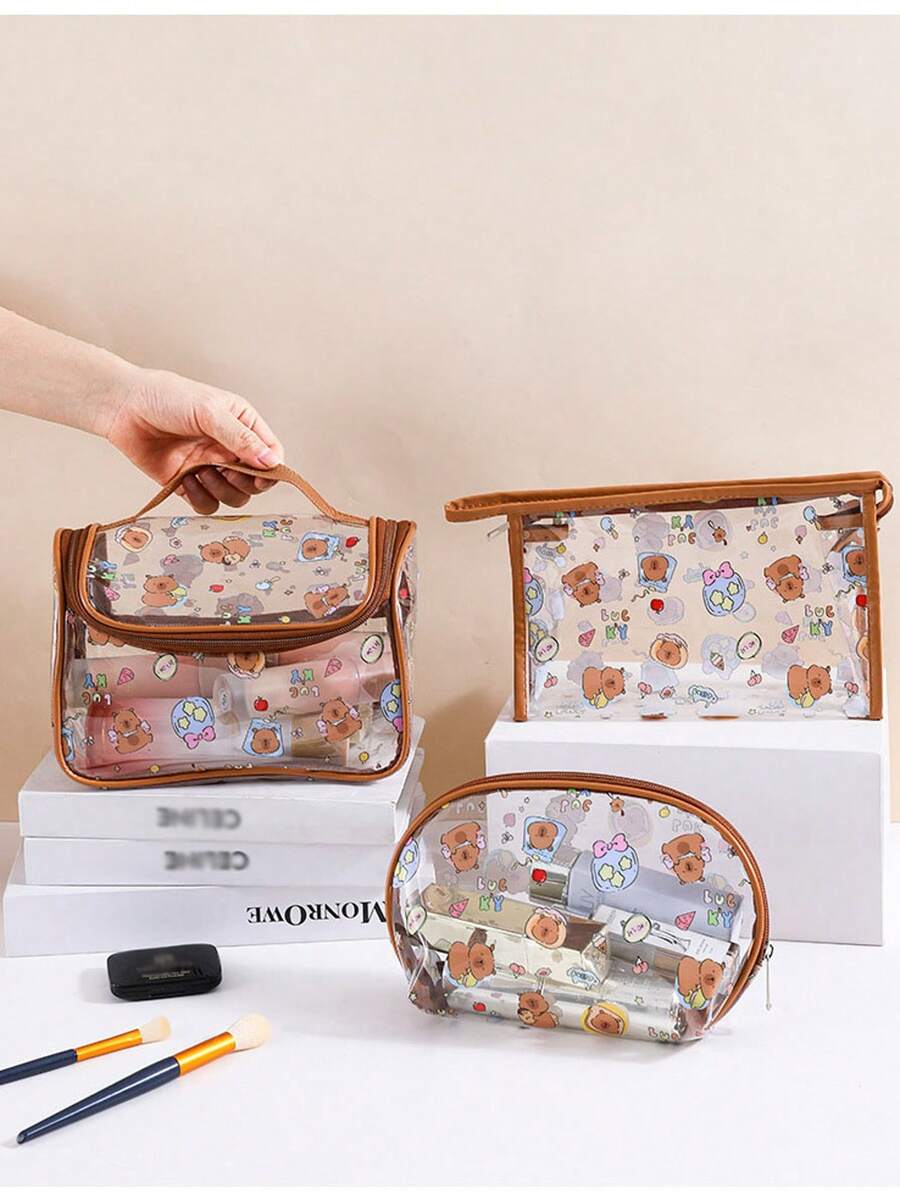 1个装水豚透明化妆包初中生文具铅笔袋超吸睛卡通包 - 彩色 - 查看 1