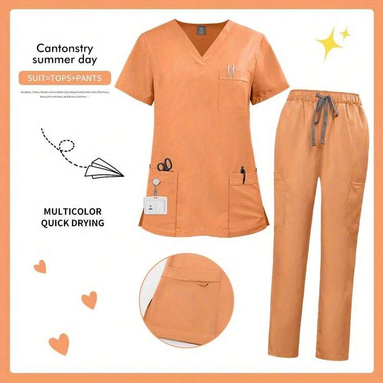 Practical Medical Scrubs Set, Top And Pants With Functional Design, Durable Easy-Care Fabric, For Healthcare Professionals Daily Wear - Multicolor - View 50