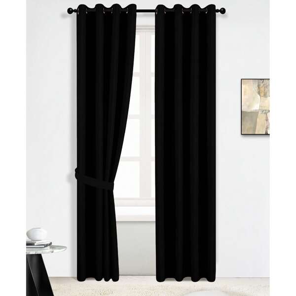 Cortina opaca de doble cara negra fabricada en tejido mate (1 pieza), tamaño 140*260 cm, estructura mate de alta calidad, diseño de doble cara, excelente bloqueo de luz y aislamiento térmico, adecuada para dormitorios y salas de estar.