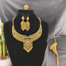 5pcs Middle Eastern Bridal Jewelry Set Necklace Earrings Ring Bracelet Accessory