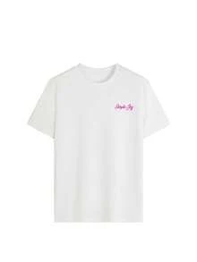 Women's Colorful Letter & Floral Print Round Neck T-Shirt, Fashionable & Versatile, Women's Vacation Pattern T-Shirt - White - View 5