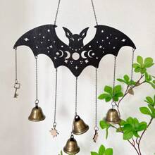 1 件巫婆铃铛木制壁挂装饰，适用于装饰庭院、客厅、阳台、窗户，风力驱动，理想的礼物，节日氛围装饰，万圣节装饰家居装饰秋季装饰房间装饰秋季装饰