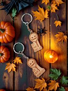 1 件个性化木制邪恶气球万圣节钥匙扣 - 可定制您的文字，怪异时尚的设计，完美的万圣节装饰，高品质，万圣节爱好者的独特礼物 - 彩色 - 查看 3