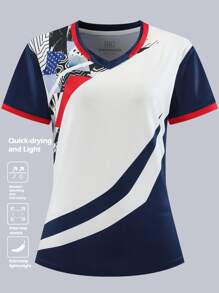 Custom Designed Slim Fit Women Badminton Jersey, Can Print Logo/Photos/Text, Fashionable V-Neck Women's Casual Sports T-Shirt, Quick-Dry Breathable Moisture-Wicking Suitable For Football, Badminton And Volleyball