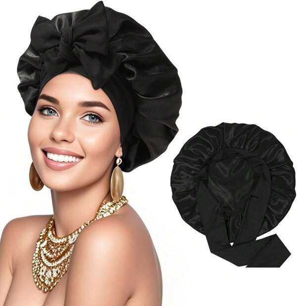 Silk Hair Bonnets Sleeping Women Soft Satin Bonnet Double Layer Adjustable Hair Care