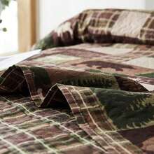Reversible Lodge Plaid Bedding Moose Bear Quilt Full/Queen Size Rustic Bedspread Cabin Coverlet Wildlife Forest Daybed Cover Summer Lightweight Bed Cover Pillow Shams - Brown Green - 查看 5