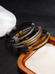 1pc Stainless Steel Cable Open Cuff Bracelet For Men, Minimalist Design Personalized Accessory, Suitable For Daily Wear Or Gift For Boyfriend - Wire Rope Bracelet - View 5