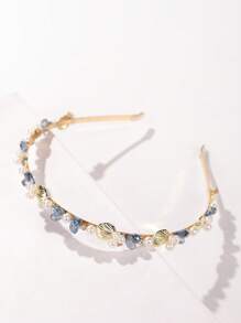 1 pieza Diadema vintage elegante con perlas falsas y , accesorio de cabello delicado y dulce con concha marina