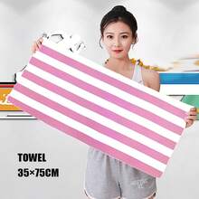 1pc Oversized Pink Striped Beach Towel, Thickened Sand-Proof Soft Blanket, Suitable For Swimming Pool, Beach, Large Beach Towel Shawl For Women, Digital Printing Fast-Drying Bath Towel, Cute Pink & Blue Striped Super Absorbent Sports Towel, Portable Beach Towel For Gym, Marathon, Water-Resistant Anti-Sand Anti-Dust, Essential For Beach Shower, Swimming For Couples, Beach Accessories, Pool Float - Pink - View 10