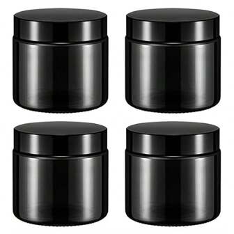 4Pcs Glass Jars With Lids Leakproof Round Airtight Empty Cosmetic Jars With Inner Liners Lid For Storing Lotions Powder Ointments Candle Making Tins (Bright Black)
