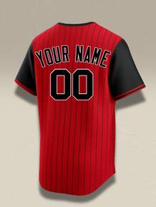 Customizable Men's Baseball Jacket, Red Striped V-Neck, Printed With Name And Number - Loose Fit Button-Down Shirt, Suitable For Outdoor Sports, Casual Wear, Parties (Size XS-2XL), Sports Team Uniform - Red - View 4
