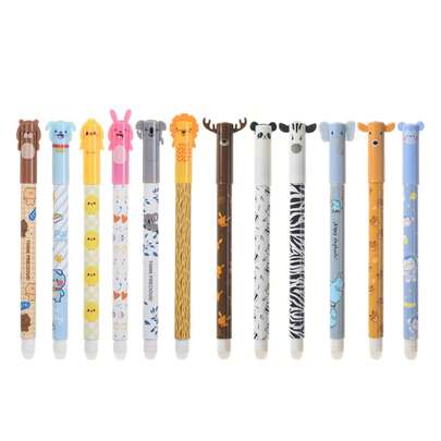 12 pièces Stylos gel de chevalet d'animal mignon, pointe de 0,5 mm, lavables et effaçables, couleurs pastel avec designs ludiques - idéal pour le bureau et la papeterie, fournitures de bureau, design ludique, encre lavable, fournitures scolaires, rentrée des classes