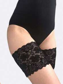 1 双防滑硅胶袜套，弹力蕾丝边防擦伤大腿带，隐形耐摩擦长袜 - 黑色 - 查看 2