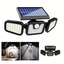 Solar Powered Wall Light With Human Body Sensor, IP44 Waterproof, 3 Heads 74 LED Chips, 270° Wide Angle Lighting, Built-In 18650-800mAh Li-Ion Battery, Durable For Yard, Garage, Street, Park, Outdoor Use - Black - View 3
