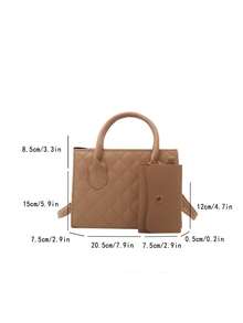 輕薄商務休閒拼花雙手提方形袋，附小袋適合十幾歲女生、女性大學生、初入職場的白領 workers。適用於辦公室、學院、工作、商務、通勤、戶外、旅行和郊遊。