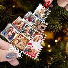 1PC Customized Christmas Tree Photo Pendant - Can Hold Multiple Photos, With A Red Star Decoration On The Top, Suitable As A Christmas Souvenir, Home Decoration, Parent-Child Photo Pendant, Couple/Friend Memory Gift, Or Special Holiday Surprise For Elders