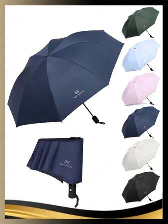 1 pièce Parapluie pliant automatique de style minimaliste avec protection UV, résistant au vent et à l'eau, anti-UV, canopée 190t de 8 cadres durable, design simple et élégant, léger et portable, parapluie décontracté et durable pour hommes et femmes comme excellent cadeau