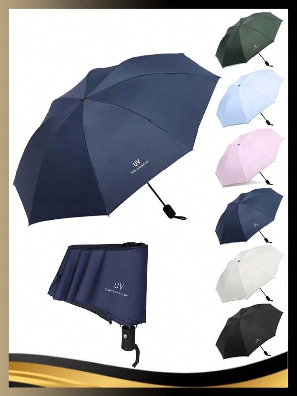 1 pièce Parapluie pliant automatique de style minimaliste avec protection UV, résistant au vent et à l'eau, anti-UV, canopée 190t de 8 cadres durable, design simple et élégant, léger et portable, parapluie décontracté et durable pour hommes et femmes comme excellent cadeau