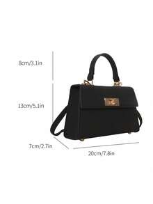 moda unicolor presionado PU vuelta Funda Bolso de mano con cerradura metálica - Negro - Ver 6