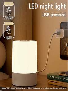 1pc Touch Sensor Warm Light Bedside Lamp, Eye-Caring LED Night Light, USB Powered Sleep Light, Touch Control 3 Color Temperatures Adjustable Nightlight For Bedroom, Nursing Baby - LED Touch Night Light - View 6