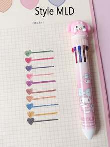 Sanrio 1/6支装 按压式十色圆珠笔 卡通可爱库洛米多色凝胶笔 旋律文具 可爱书写笔 返校学习用品（部分笔款随机发货）
