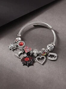 Cross-Border Popular Personalized Design Halloween Bracelet, Funny Skeleton, Ghost, Spider Web, Heart, Pumpkin Pendant, Party Bracelet Bangle