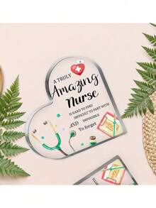 1/2 Pieces, Stethoscope Thanks Nurse For Heart-Shaped Acrylic Plaque Desktop Home Decoration (The Surface Has A Membrane That Needs To Be Tear Open), Graduation Gift For Nurse Classmates, Perfect Gift Acrylic Souvenir Decorations Suitable For Living Room, Bedroom, Office - Green - View 5