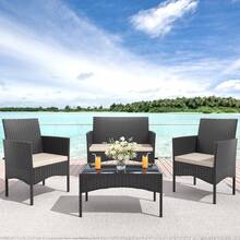 4-Piec Rattan Outdoor Furniture Patio Conversation Set For Backyard, Porch, Poolside W/Coffee Table-Sand - 黃色 - 查看 3
