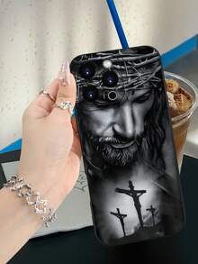 New Fashion TPU Phone Case - Hot Selling Religious Crucifixion Art Pattern Design Theme Luxury Shockproof Aesthetics Cute Phone Case, Lens Highlighting Protection, Compatible With For IPhone 16/16Plus/16Pro/16ProMax, 15, 14, 13, 12, 11 Series, Compatible With For Galaxy S/A Series, Easter Gift, Christmas Halloween Decoration/Birthday Gift, Girlfriend, Boyfriend, Friend Or Yourself. - 黑色 - 查看 3