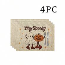 1/4/6 Stücke Halloween Serie mit gestreiften, Geister- und Kürbisdruck dekorative Tischsets/Untersetzer, 100% Leinen, handwaschbar - ideal für Esstische, Restaurants, Geburtstag & Party Dekoration, Heimdekoration