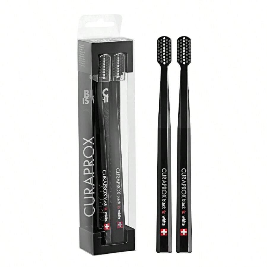 New Product Launch Curaprox Black Is White Toothbrush Carbon Toothbrushes Includes 2 Black Toothbrushes - 黑與黑 - 查看 1