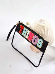 3pcs Bestselling Embroidered Letter Makeup Bag, Transparent PVC Waterproof Handheld Toiletry Pouch Zipper Bag - Multicolor - View 8