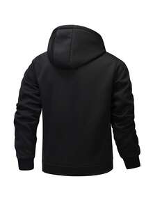 New Autumn/Winter Sherpa Thermal Lined Hooded Cardigan Jacket - Black - View 3