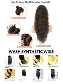 Extensiones de cabello con pinza de 26 pulgadas, onduladas y rizadas, resistentes al calor, color negro - Marron oscuro - Ver 10